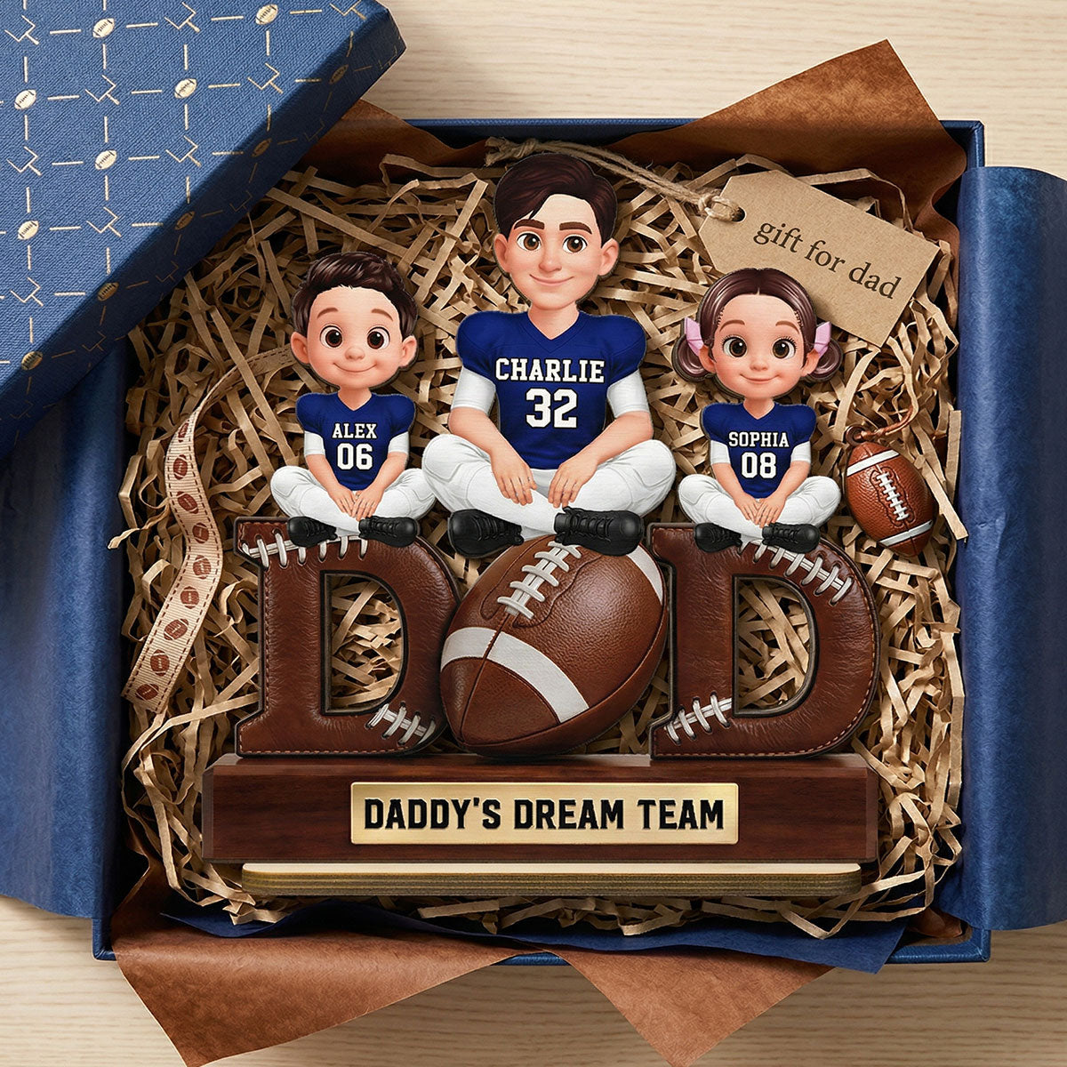 American Football Daddy's Dream Team - Personalized 2-Layered Wooden Plaque - Father's Day Gift For Dad