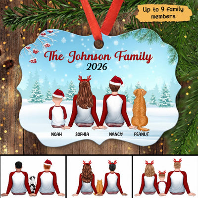 Christmas Family Couple Gender In Snow Back View Personalized Christmas Ornament