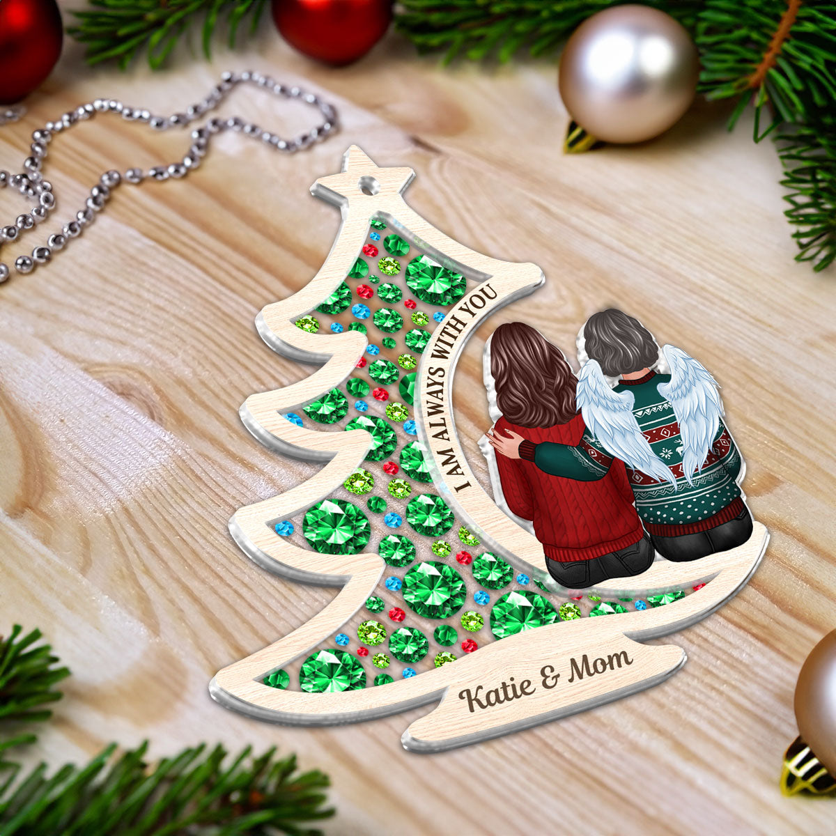 Always With You Gorgeous Christmas Tree Memorial Personalized 2-Layer Acrylic Ornament, Sympathy Gift