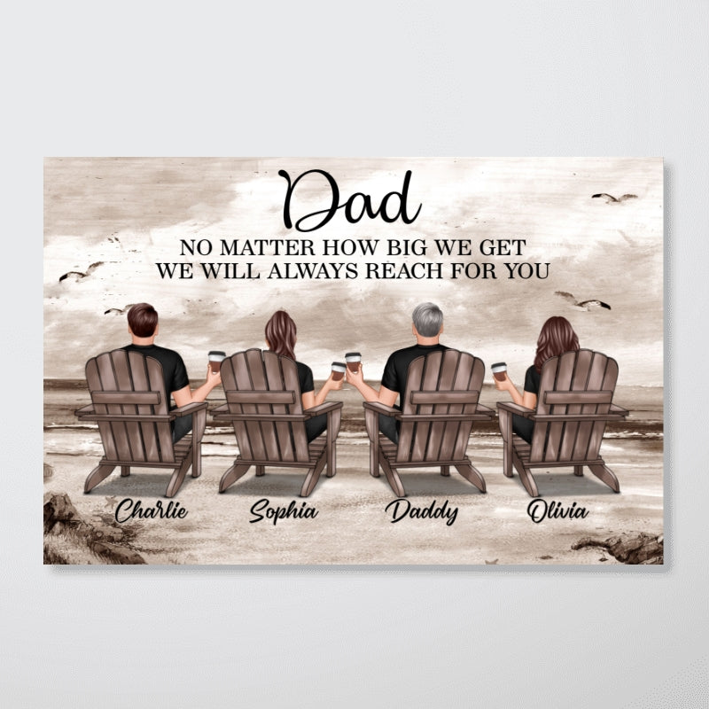 Dad And Sons Daughters Retro Vintage Beach Landscape Personalized Horizontal Poster