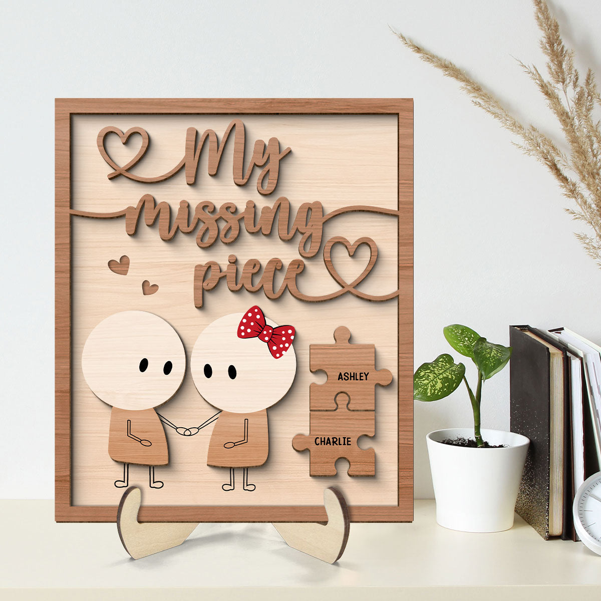 Couple My Missing Piece Valentine‘s Day Gift For Him For Her Personalized 2-Layer Wooden Plaque