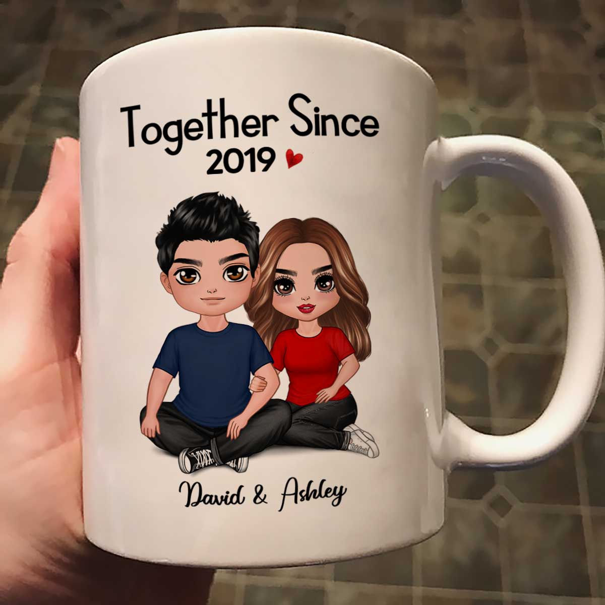 Embracing Doll Couple Sitting Valentine‘s Anniversary Gift For Him Gift For Her Personalized Mug