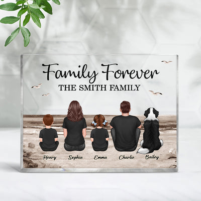 Retro Vintage Family Sitting Beach Landscape Personalized Rectangle Acrylic Block