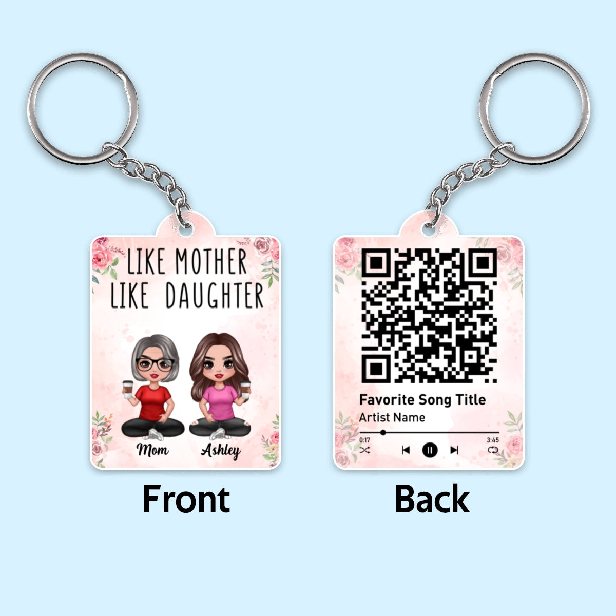 Like Mother Like Daughter Doll Women Sitting Favorite Song QR Code Personalized Acrylic Keychain