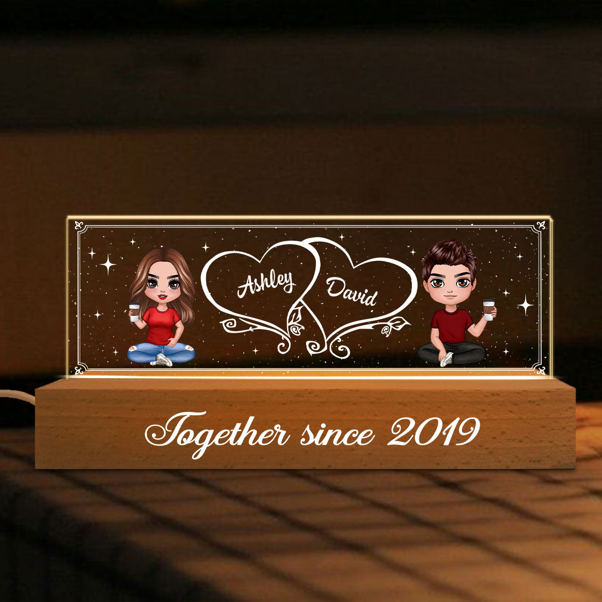 Home Sweet Home Couple Personalized Acrylic Block LED Night Light