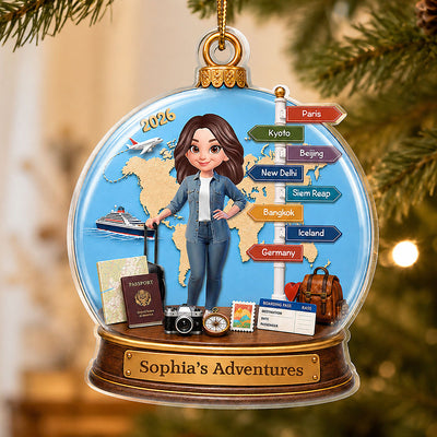Traveling Destination Travel Adventure 2D Flat - Personalized Acrylic Ornament - Christmas Keepsake