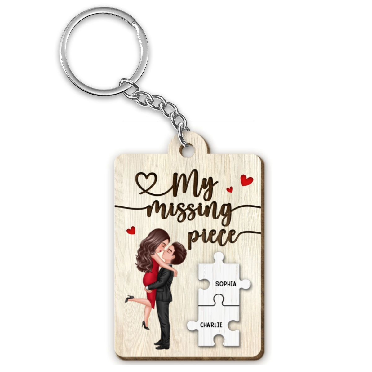 My Missing Piece Couple Hugging Kissing Valentine‘s Day Gift For Her Gift For Him Personalized Wooden Keychain