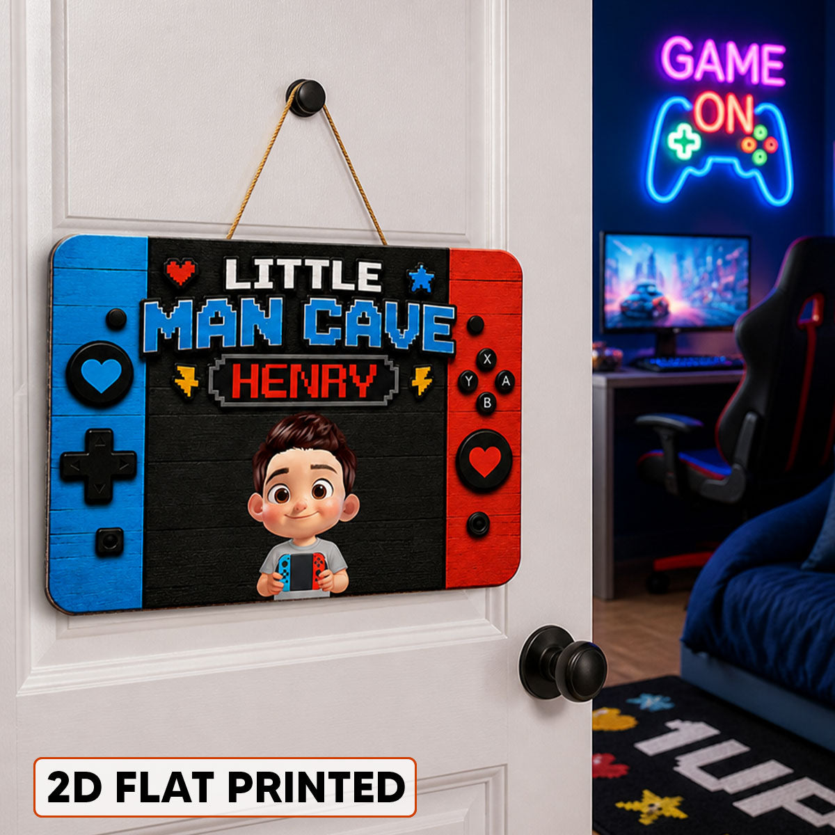 Little Man Cave Gamer - Personalized Wood Sign - Gift For Boys, Gamers, Door Hanger For Gamers, Gaming Room, Playroom Decor For Boys