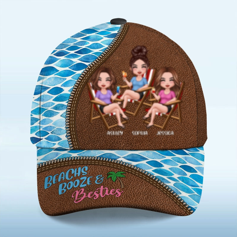 Beach Booze And Besties Personalized Classic Cap, Summer Gift For Besties