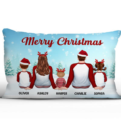 Family In Snow Back View Personalized Christmas Pillow (Insert Included)