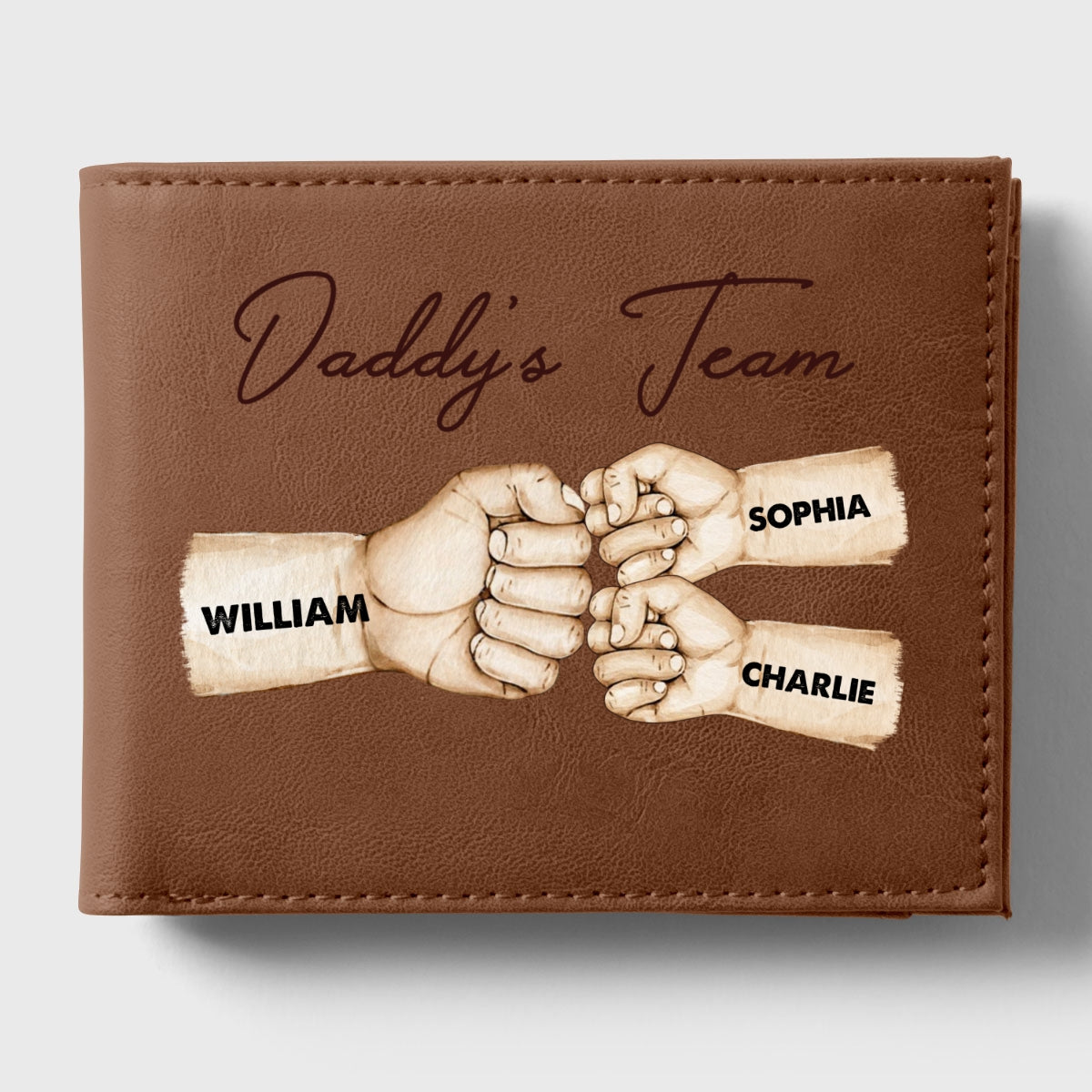 Daddy‘s Team Fist Bump Best Dad Ever Personalized Printed Leather Wallet, Gift For Husband, Dad