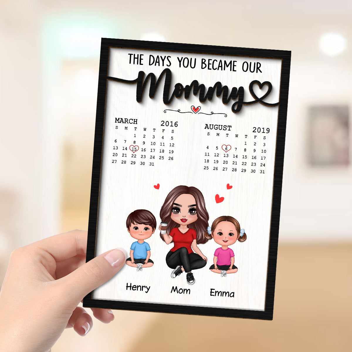 The Day You Became Our Mommy Birthday Calendar Personalized 2-Layer Wooden Plaque