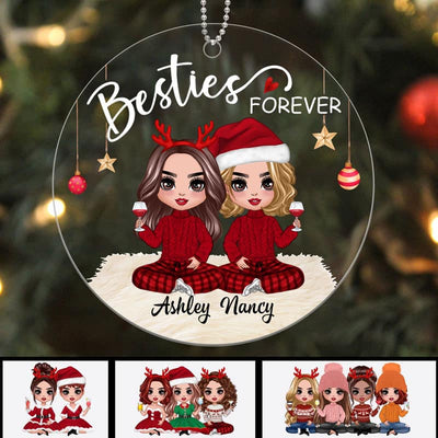 Sisters Forever Doll Women Christmas Checkered Pants Personalized Acrylic Ornament