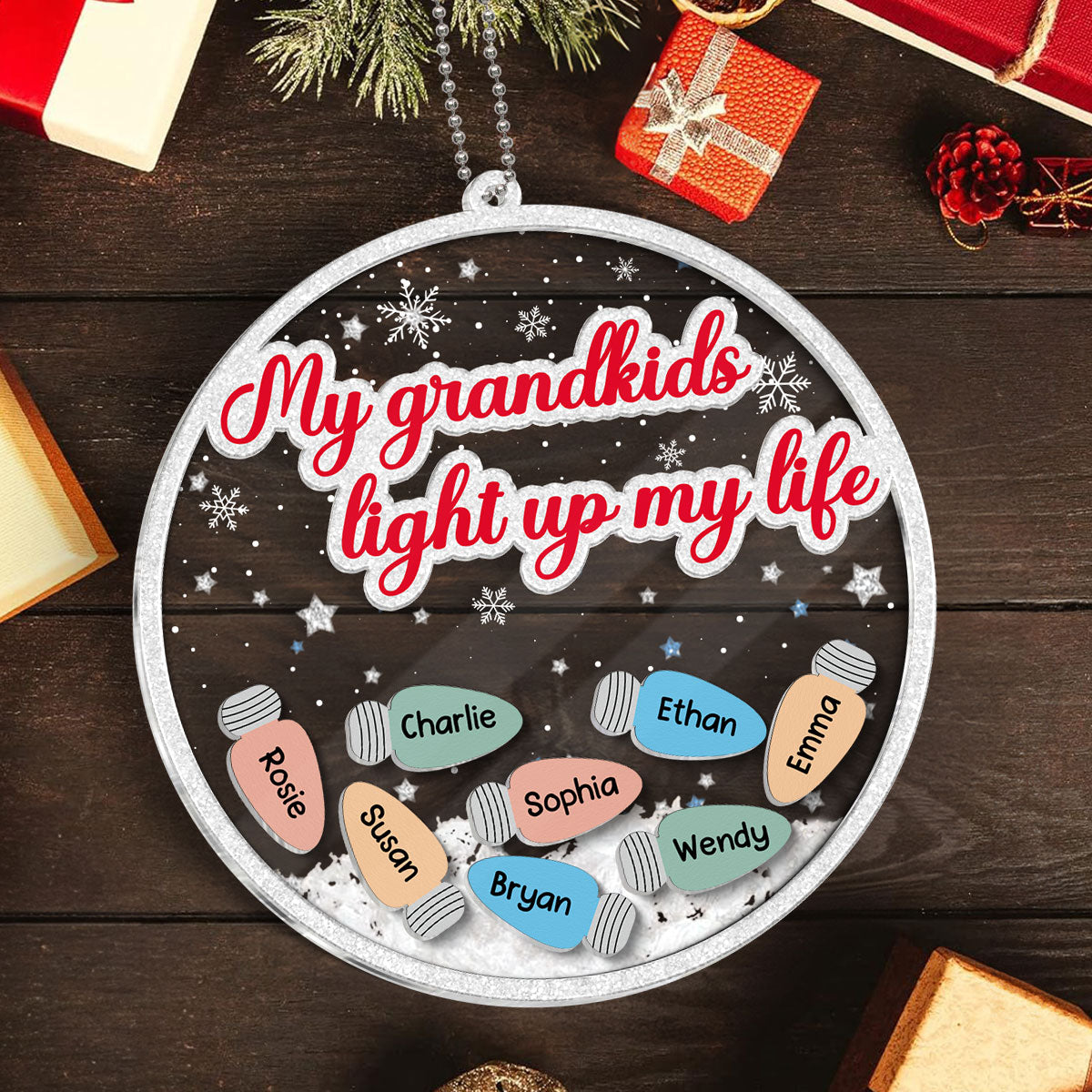 My Grandkids Light Up My Life Personalized Shaker Ornament, Christmas Gift For Grandkids