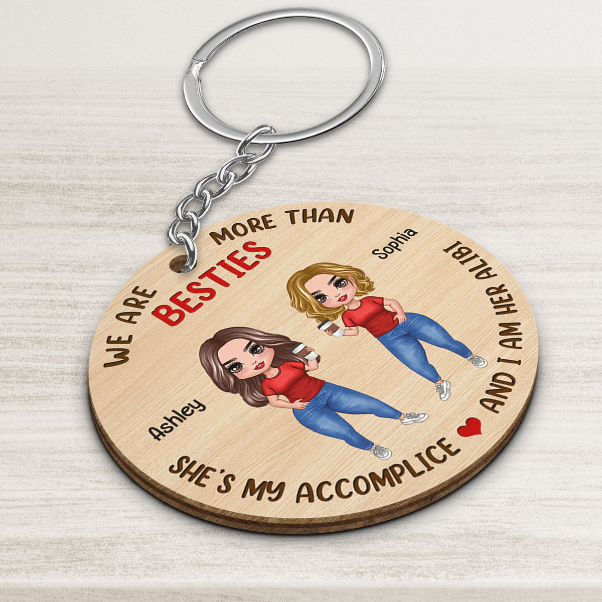 Doll Besties Standing Accomplice Alibi Gift For Best Friends Personalized Wooden Keychain