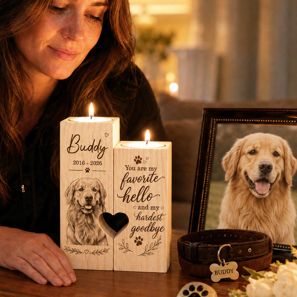 Pet Dog Cat Memorial Custom Photo You Were Our Favorite Hello - Personalized Candle Holder - Sympathy Gift, Remembrance Gift