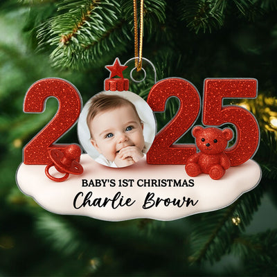 Baby Photo 2025 First Christmas 3D Glitter Effect - Personalized Acrylic Ornament - Christmas Gift for New Parent, Newborn Keepsake