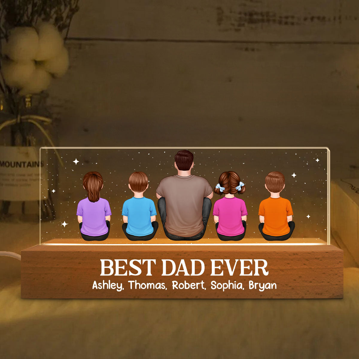 Best Dad Grandpa Ever Sitting Back View Personalized Acrylic LED Night Light