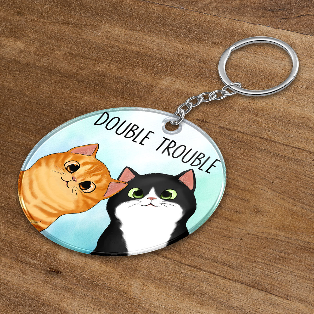 Peeking Fluffy Cats Double Trouble Gift For Cat Lover Different Back Ground Personalized Acrylic Keychain