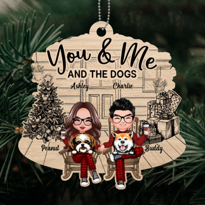 Couple And The Dogs Front Porch Personalized Christmas Wooden Ornament