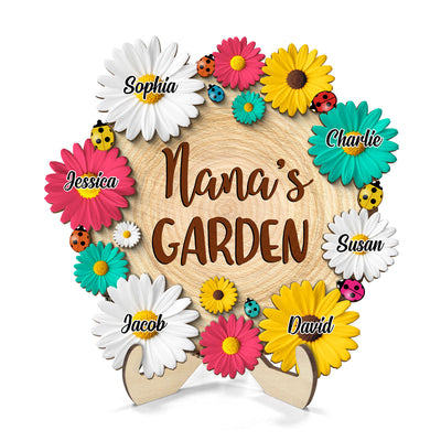 Grandma Mom Garden Flowers Personalized 2-Layer Wooden Plaque