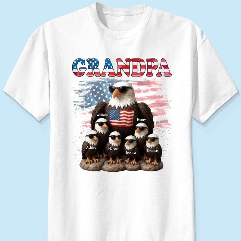 Patriotic Eagle Grandpa Dad & Kids 3D Effect Personalized Shirt, Gift For Dad Grandpa
