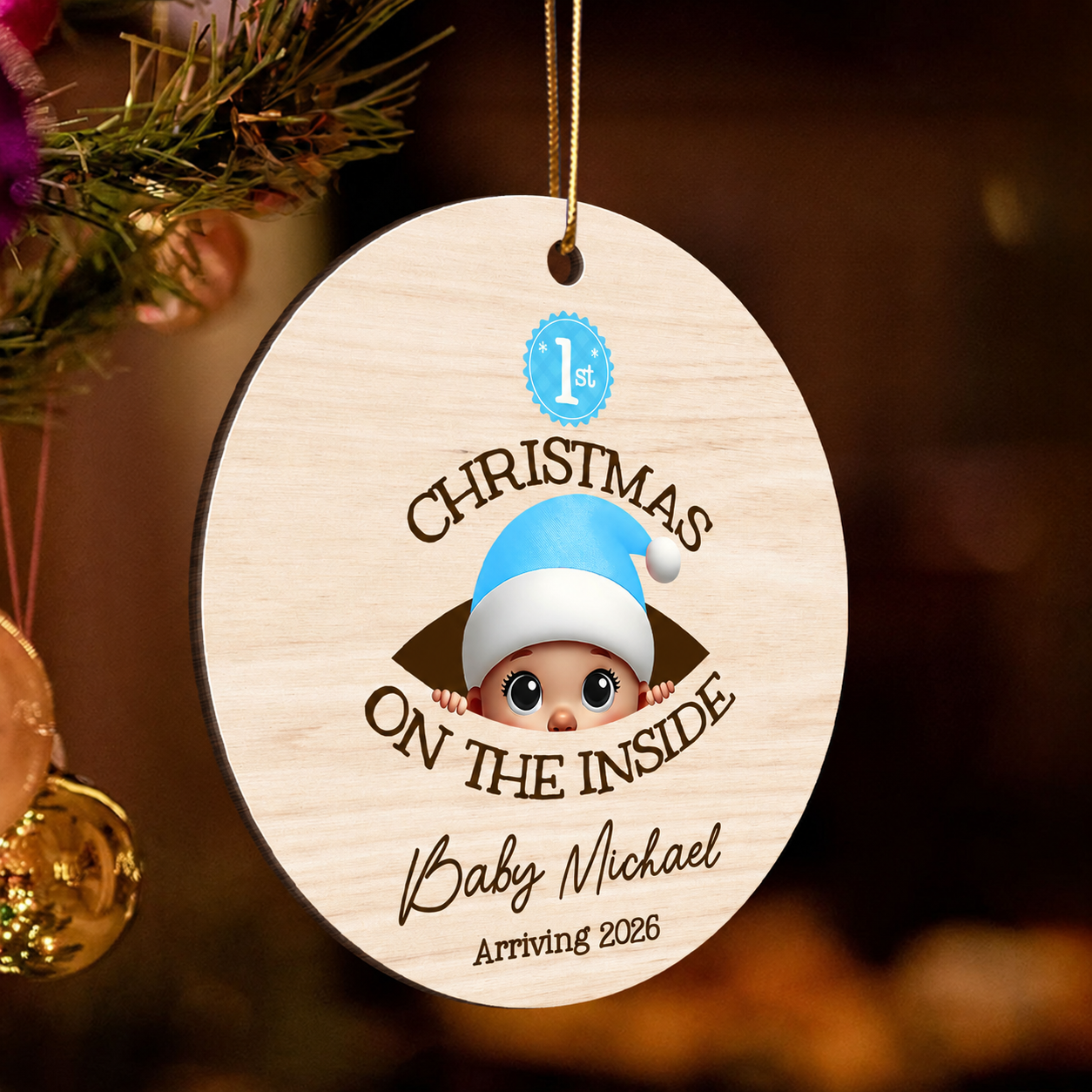 Personalized Baby's First Christmas On the Inside Wooden Ornament, Custom Pregnancy Reveal Ornament, Expecting Parents