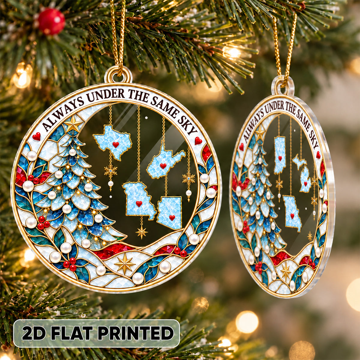 Family Love Knows No Distance - Personalized Acrylic Ornament - Togetherness Christmas Gift for Family, Siblings