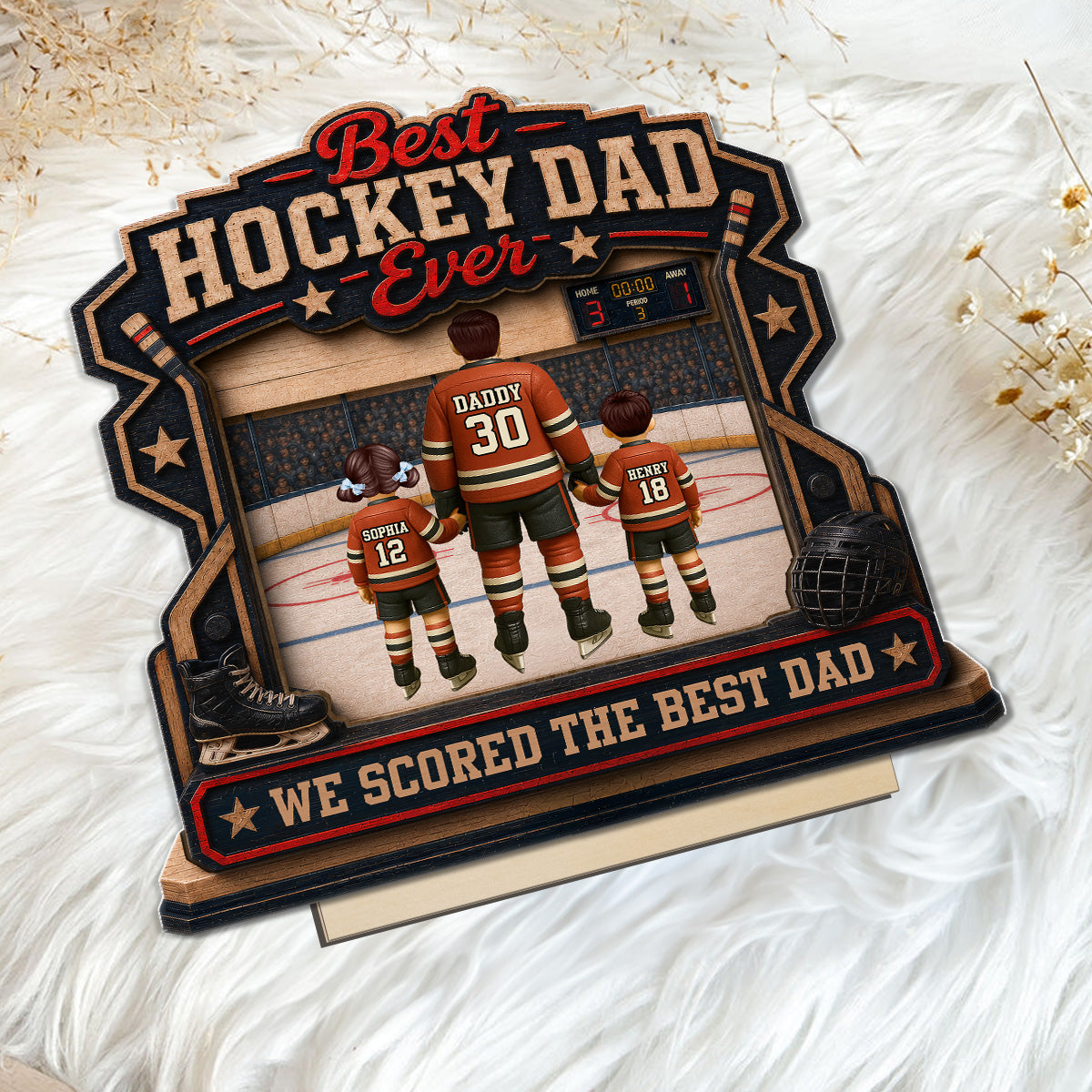 We Scored The Best Dad Hockey Dad & Kids - Personalized 2-Layered Wooden Plaque -  Gift For Hockey Dad