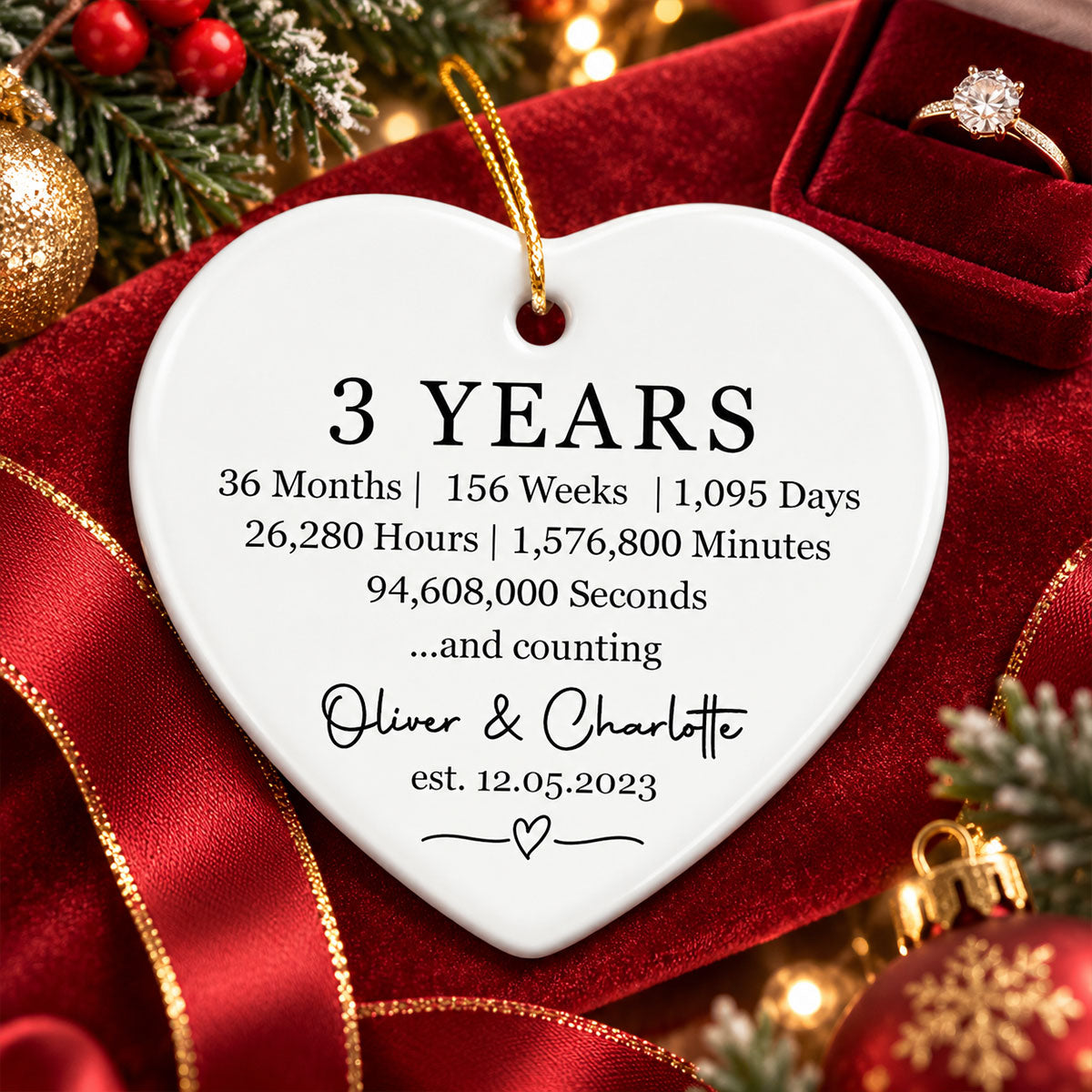 Custom Wedding Date Milestone - Personalized Ceramic Ornament - Christmas Anniversary Gift for Her, Gift for Him, Relationship Keepsake