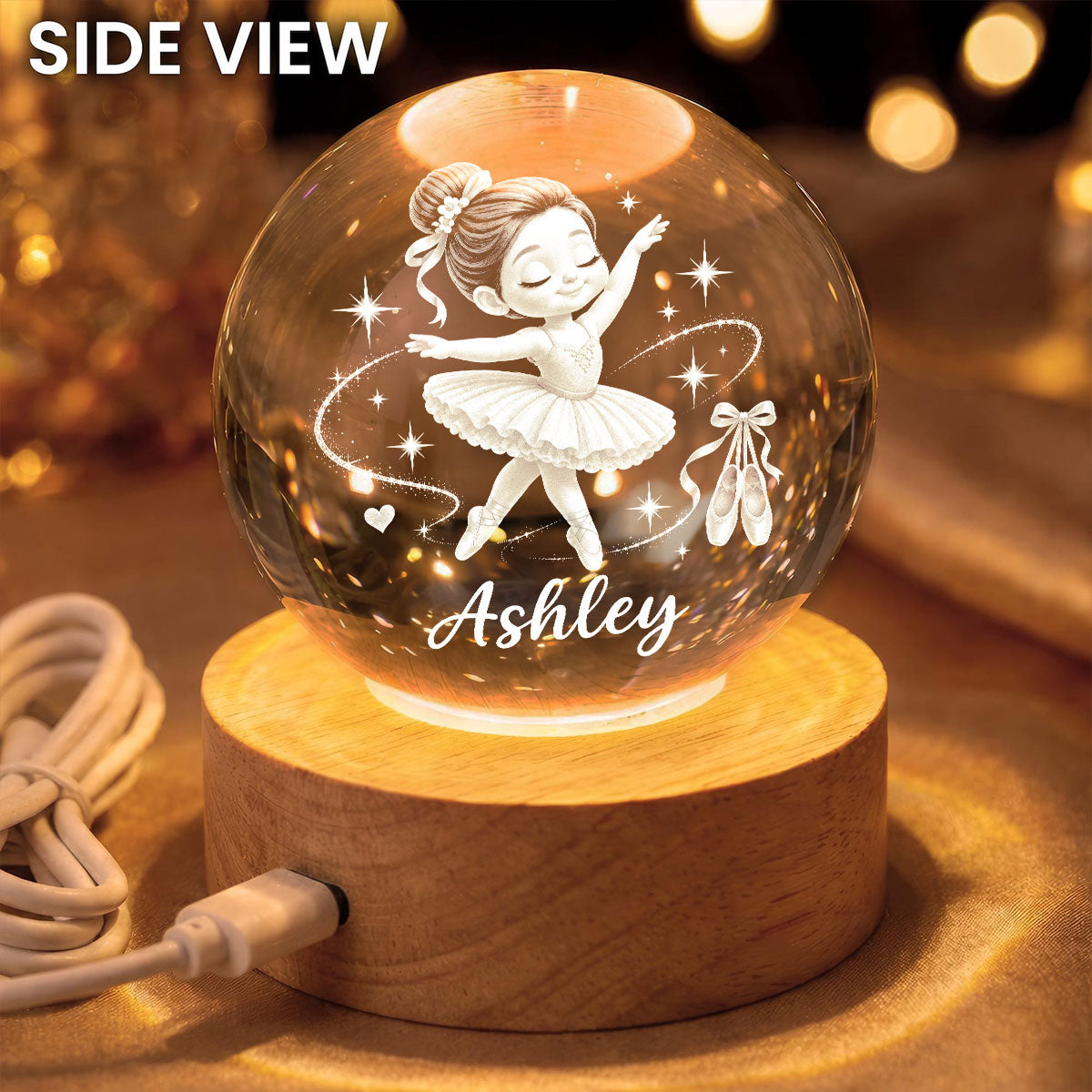Beautiful Ballerina Girl Custom Name - Personalized Crystal Ball LED Night Light - Christmas Gift For Ballerina Girl, Daughter, Granddaughter