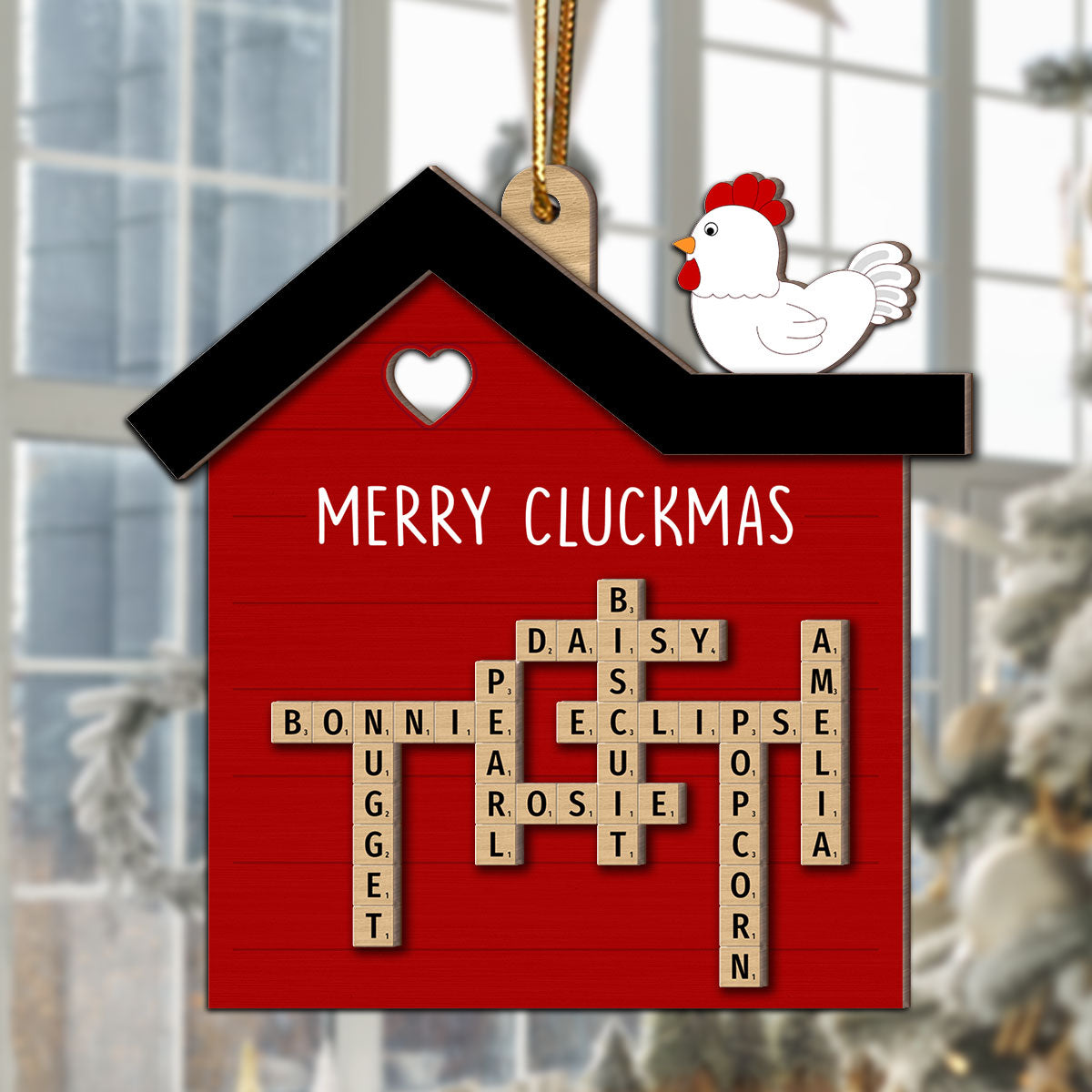 Chicken Coop Crossword Puzzle Art Personalized 2-Layer Wooden Ornament