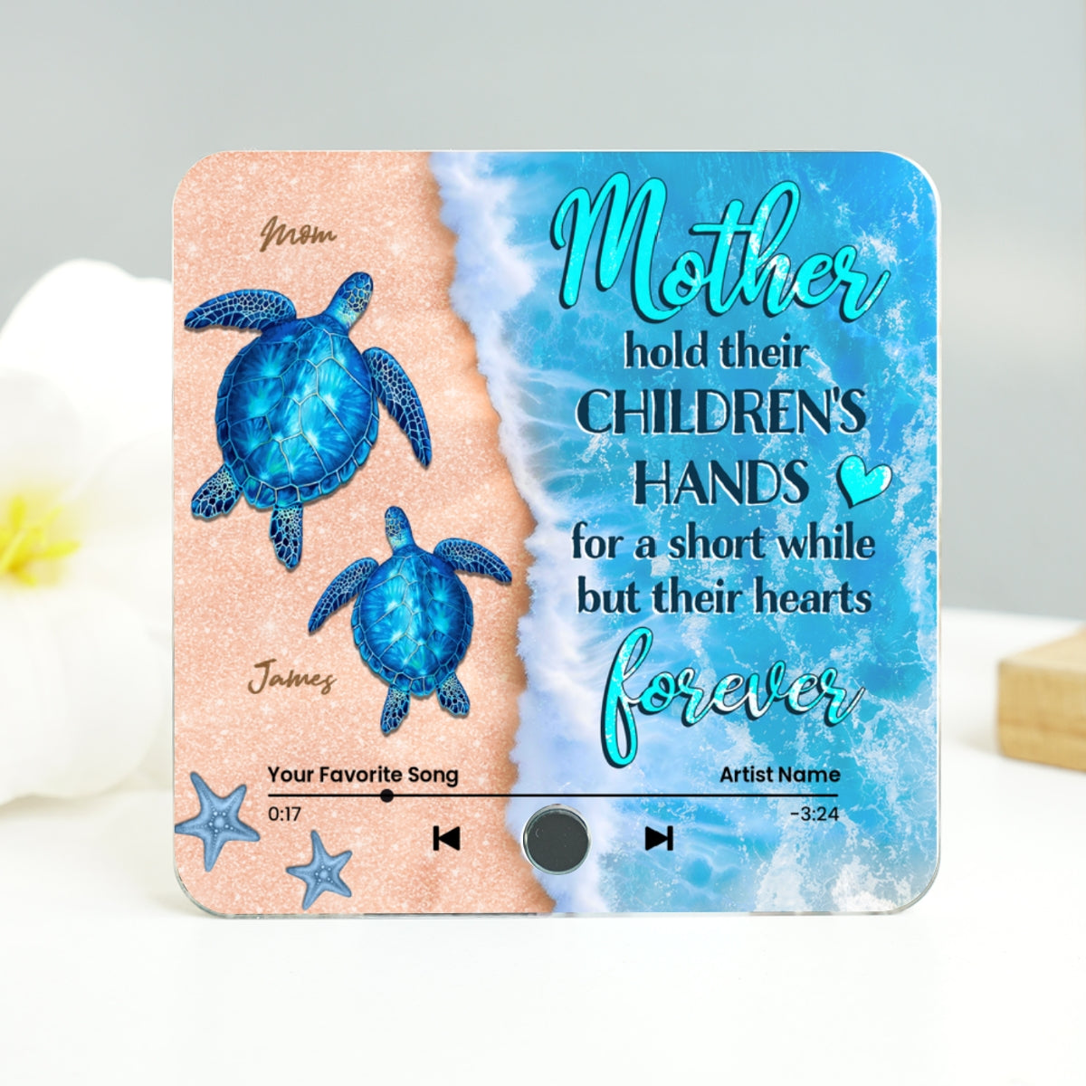 Mothers Hold Their Children's Hands Sea Turtle Personalized Music Fridge Magnet, Perfect 2025 Gift For Mom For Grandma