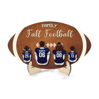 Family Fall Football Family Sitting Personalized 2-Layer Wooden Plaque, Gift For Husband, Wife, Dad, Mom