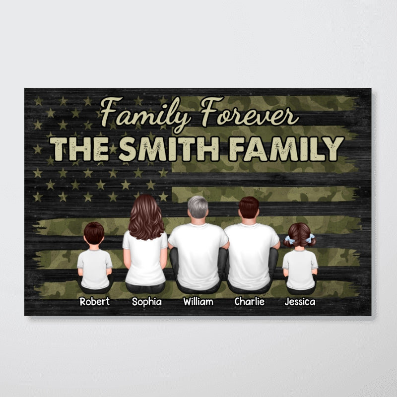 Family Forever Camo American Flag Personalized Poster, Gift For Husband, Wife, Dad, Mom