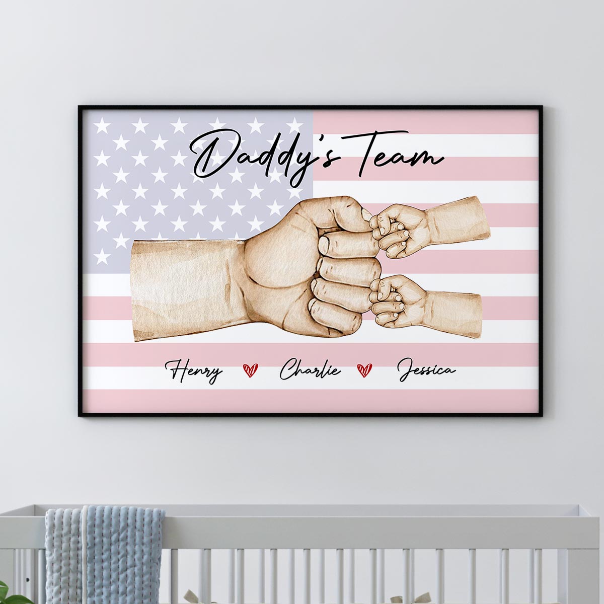 Nation Flag Daddy‘s Team Fist Bump Personalized Horizontal Poster, Father's Day Gift For Dad