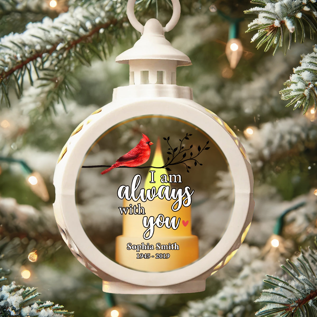 Always With You Cardinal On Branch Memorial Keepsake Personalized Lantern Ornament