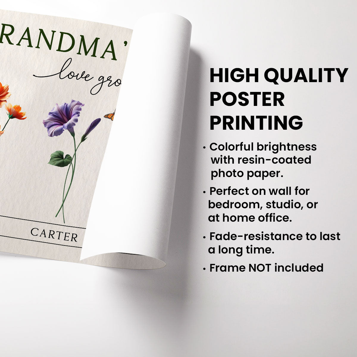 Grandma's Garden 3D Effect Birth Month Flower Personalized Poster, Gift For Grandma