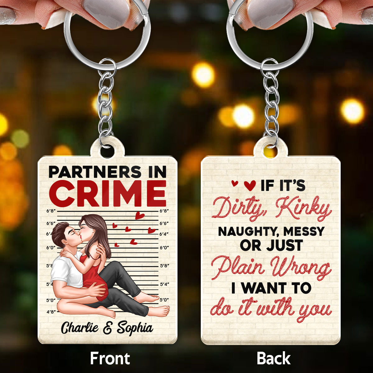 Partners In Crime Sexy Kissing Couple Personalized Acrylic Keychain