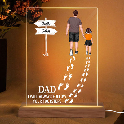 Dad We Will Always Follow Your Footsteps Personalized Rectangle Acrylic LED Night Light