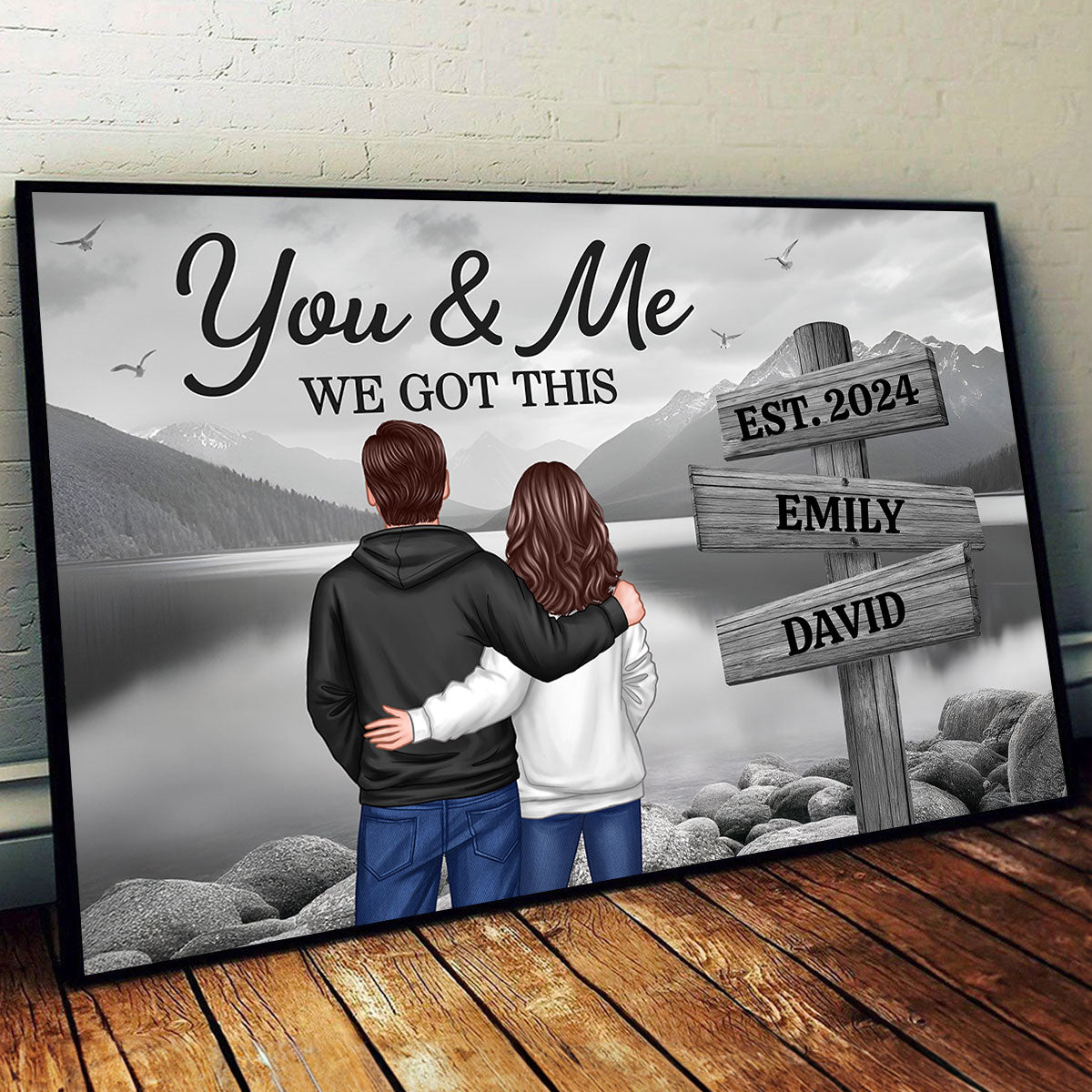 Lake Dock Couple Hugging At Lake Dock Sign Posts Personalized Poster, Home Decoration, Gift For Her, For Him