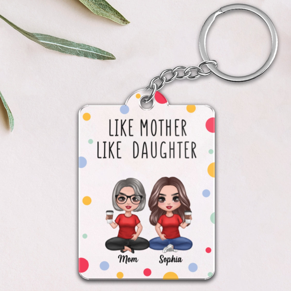 Colorful Polka Dot Pattern Doll Like Mother Like Daughter Son Personalized Acrylic Keychain
