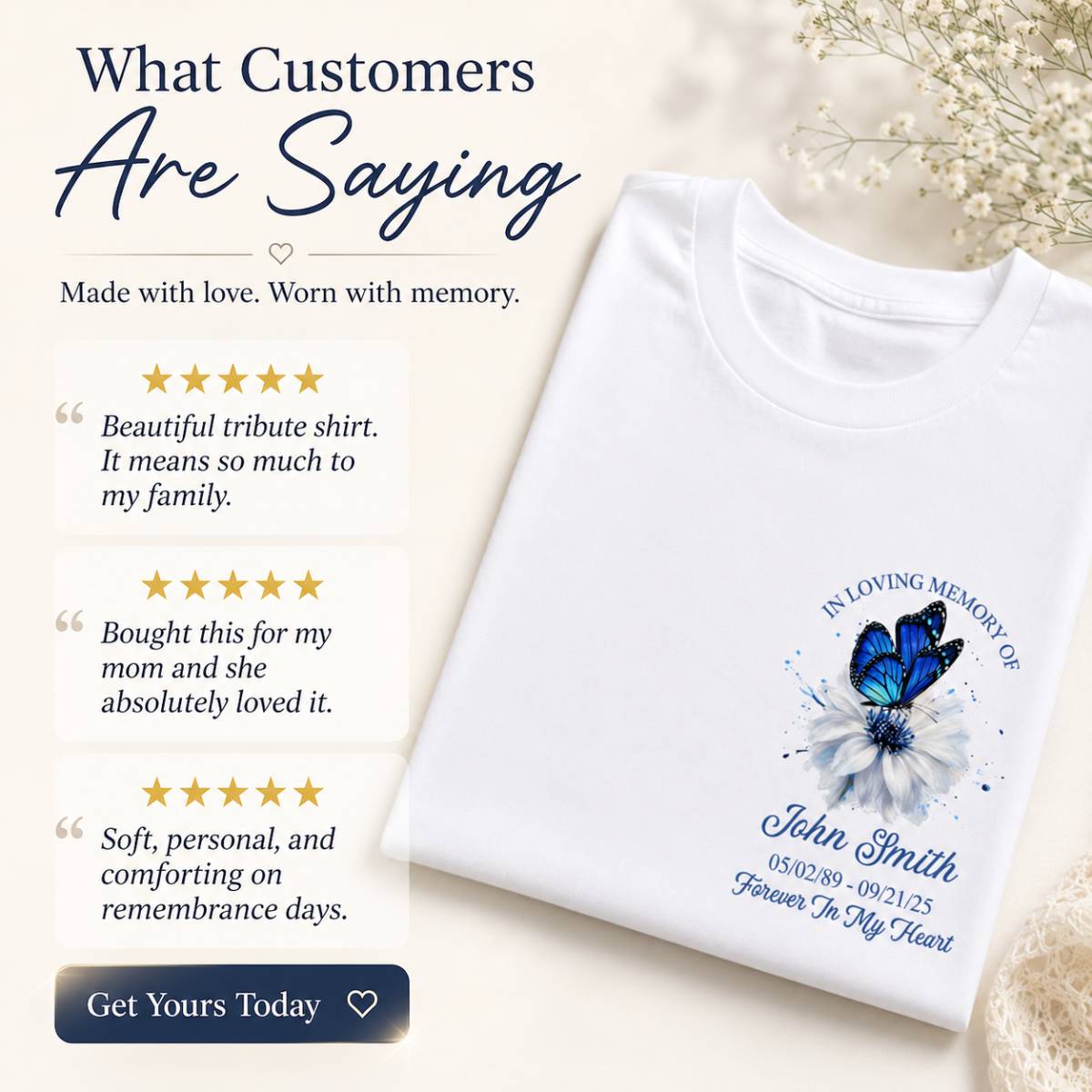 Memorial Butterfly Forever In My Heart - Personalized Shirt - Remembrance Gift