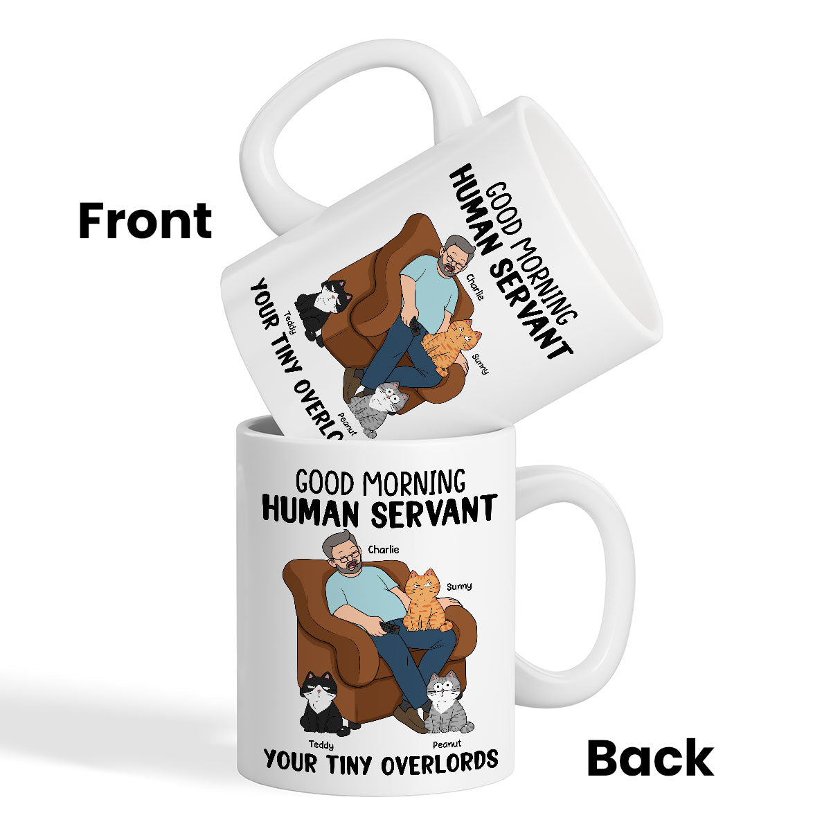 Happy Father‘s Day Human Servant Cat Dad Asleep Funny Cats Personalized Mug