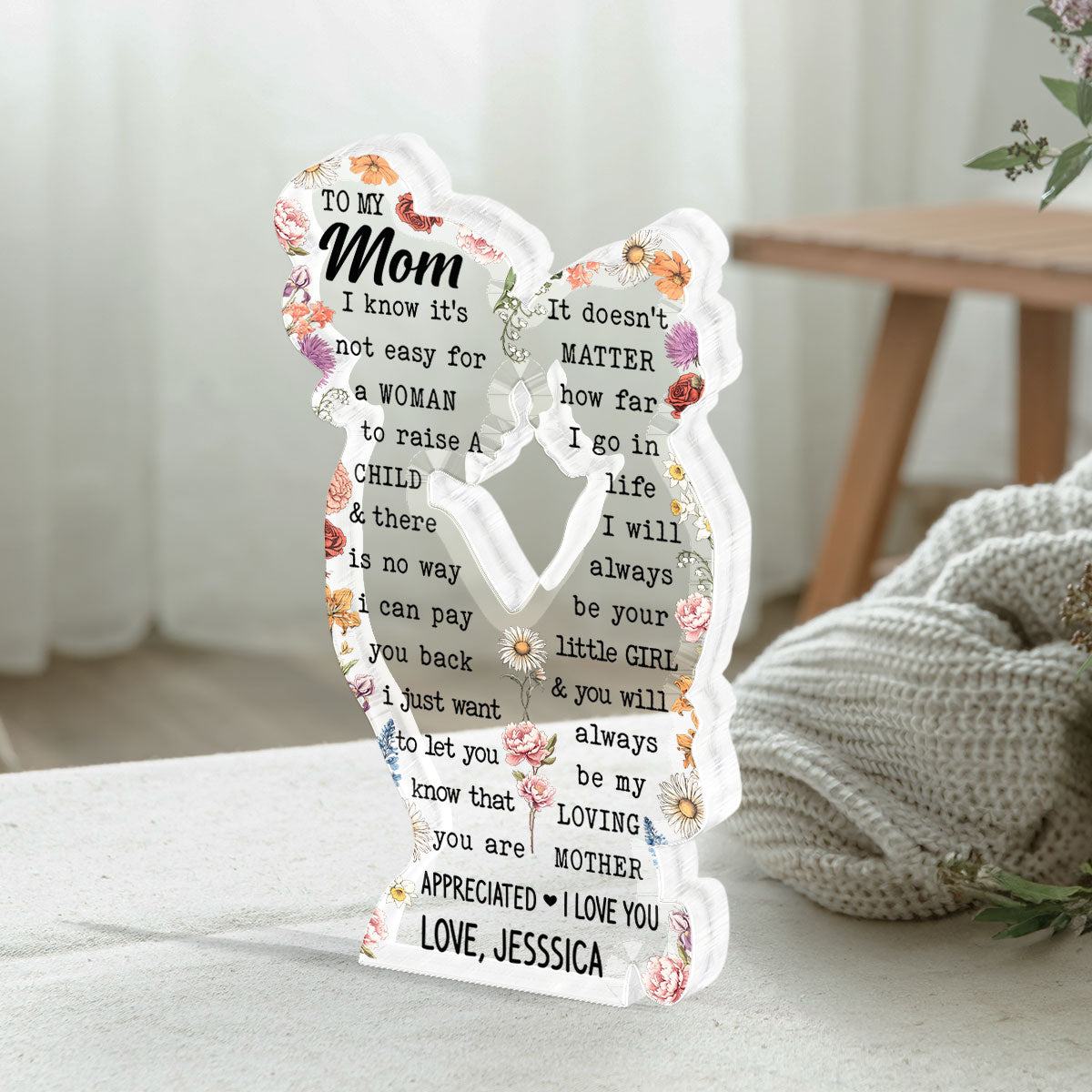 Mom & Daughter Birth Month Flower Personalized Acrylic Plaque Custom Shape, Perfect Gift For Mom