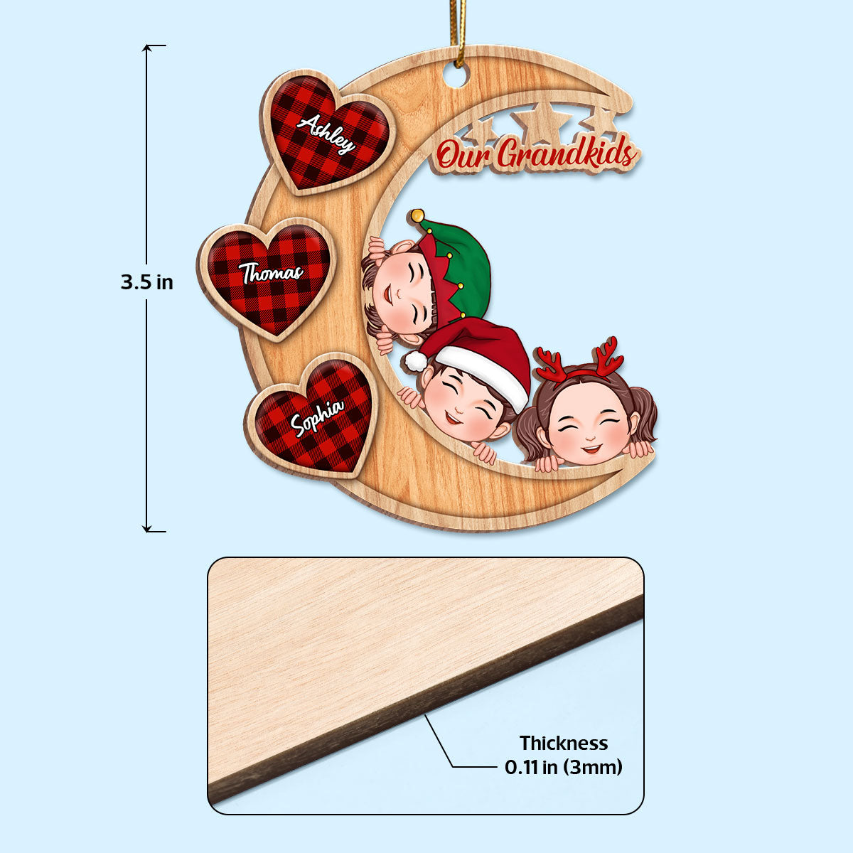 Our Grandkids Peeking On Moon Personalized Wooden Ornament