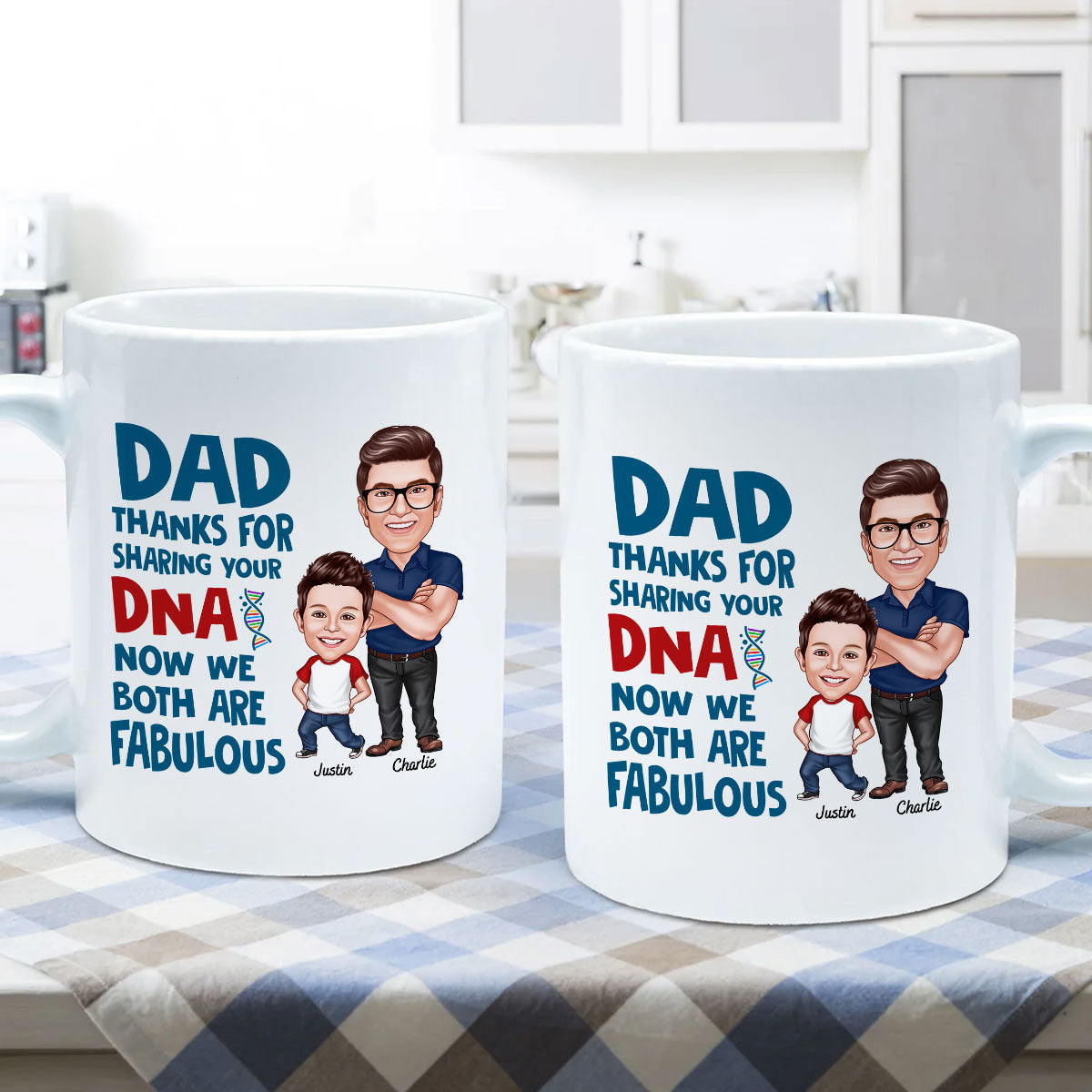 Dad Thanks For Sharing Your DNA Personalized Mug, Father's Day Gift From Son, Daughter