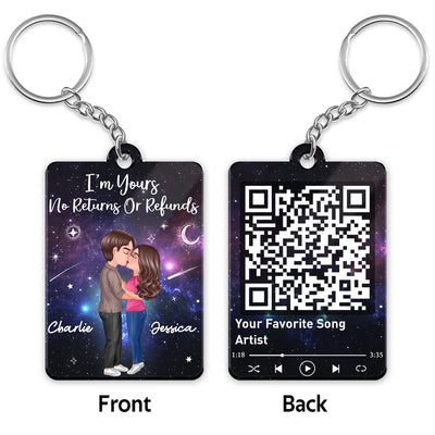 Doll Couple Kissing In Galaxy Night Favorite Song Scannable QR Code Personalized Acrylic Keychain
