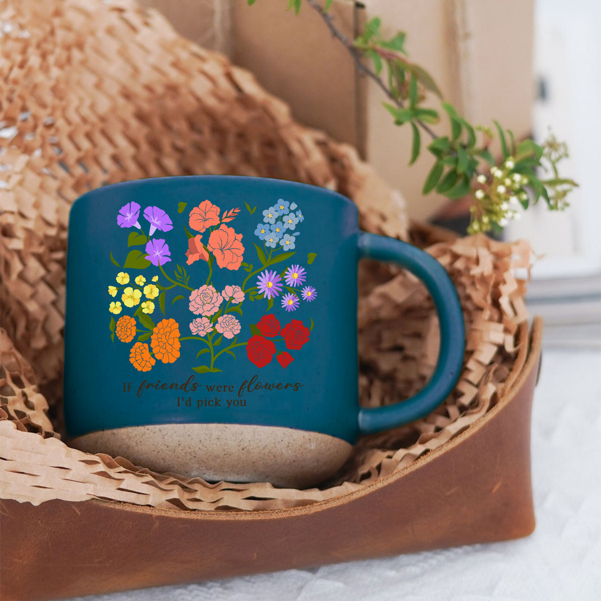 Custom Sisters Besties Birth Flower Bouquet Artwork Minimalist Personalized Pottery Mug