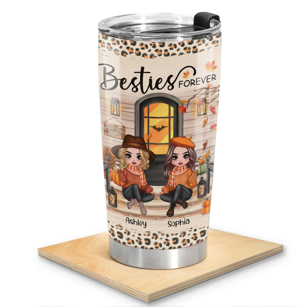 Fall Season Best Friends Sisters Front Porch Personalized Tumbler